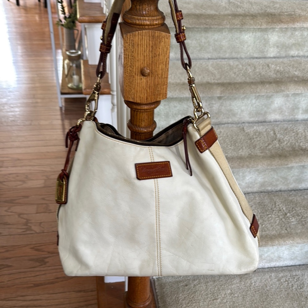 Dooney & Bourke White and Brown Leather Shoulder Bag